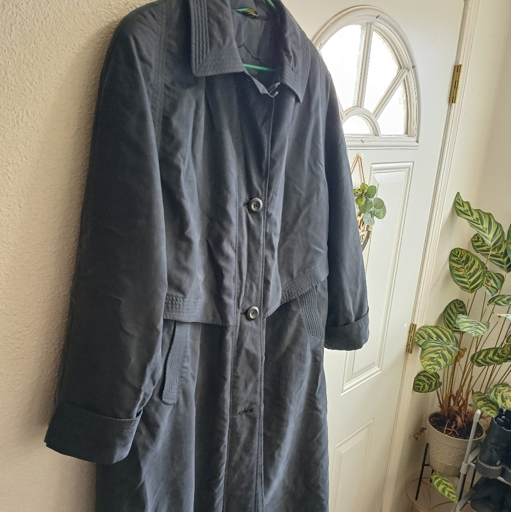 Canda Navy Patterned Trench Coat Size 16/18